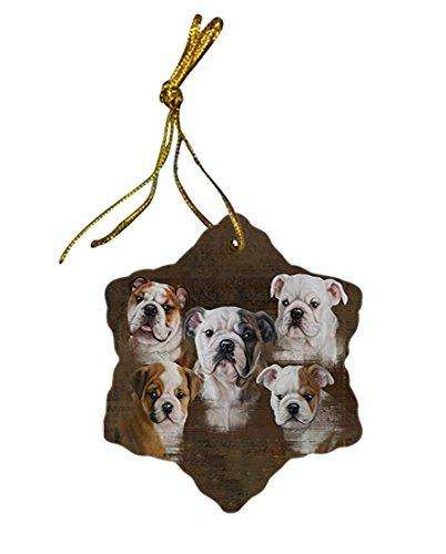 Rustic 5 Bulldogs Star Porcelain Ornament SPOR48183