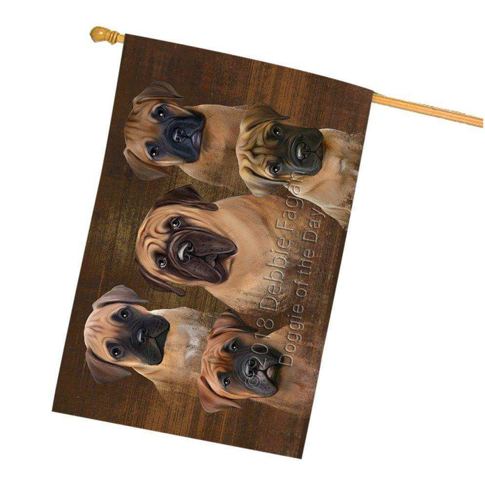 Rustic 5 Bullmastiffs Dog House Flag FLGA49515