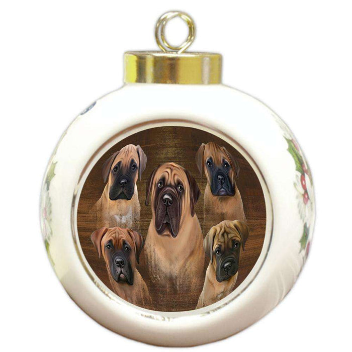 Rustic 5 Bullmastiffs Dog Round Ball Christmas Ornament RBPOR49454