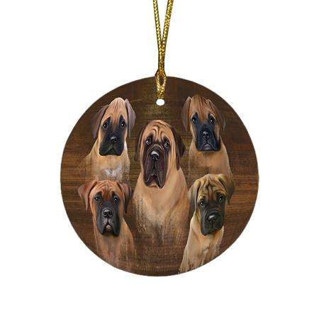 Rustic 5 Bullmastiffs Dog Round Flat Christmas Ornament RFPOR49445