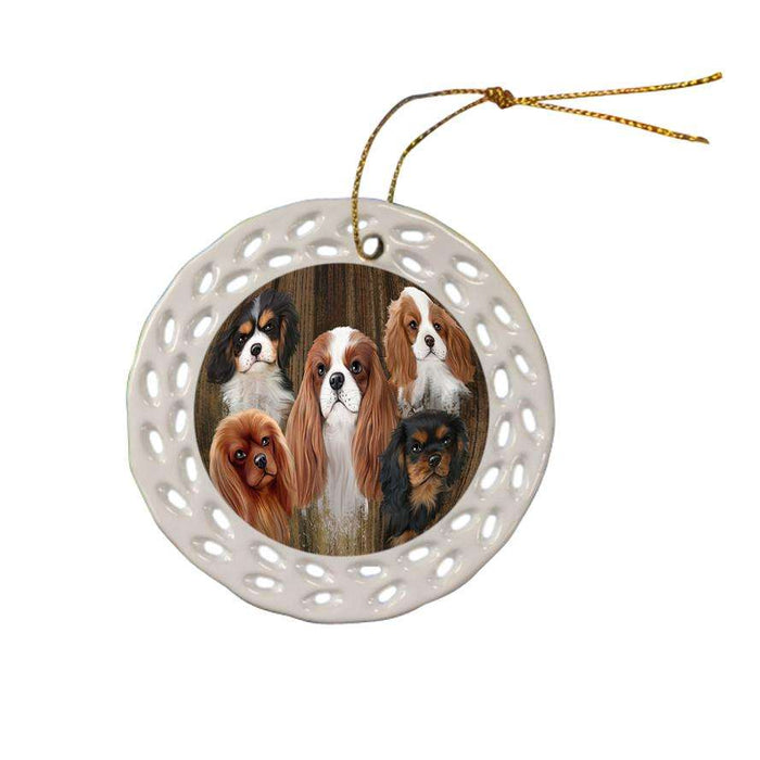 Rustic 5 Cavalier King Charles Spaniels Dog Ceramic Doily Ornament DPOR49455