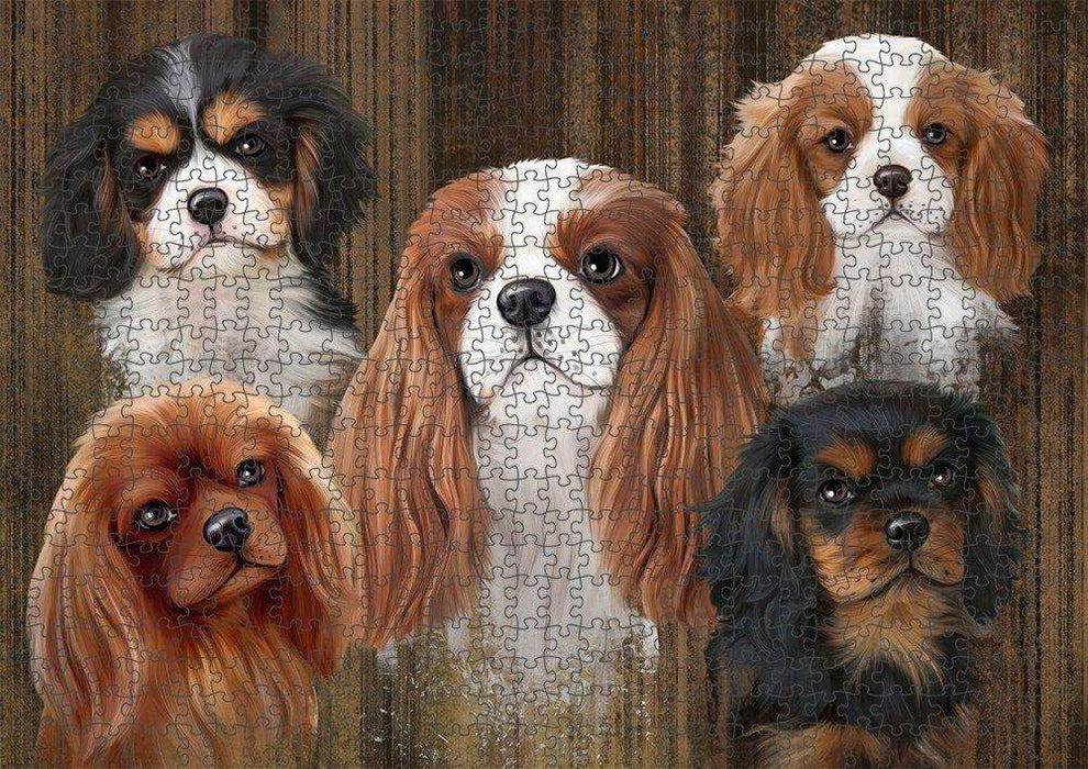 Rustic 5 Cavalier King Charles Spaniels Dog Puzzle with Photo Tin PUZL52149