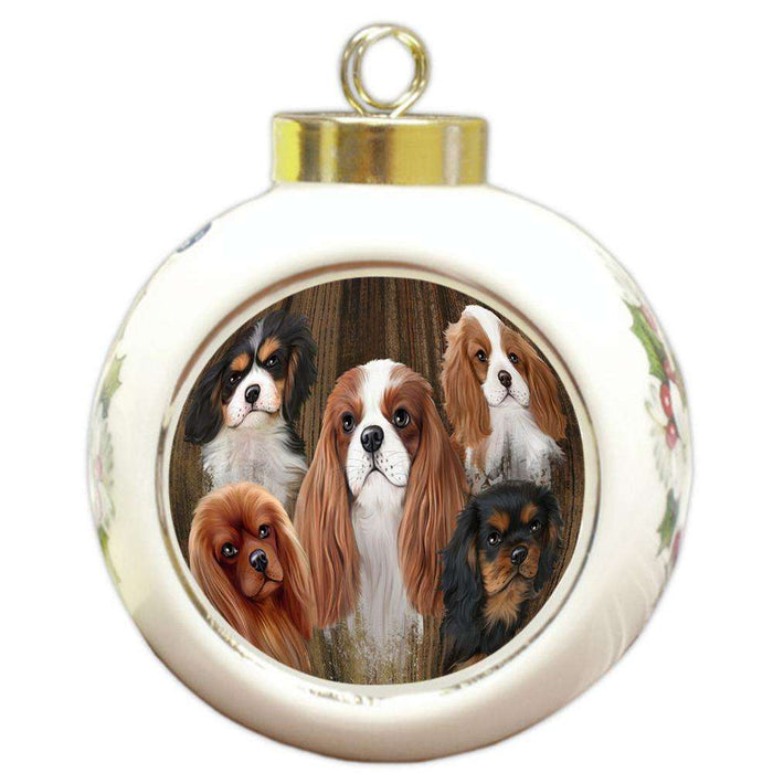 Rustic 5 Cavalier King Charles Spaniels Dog Round Ball Christmas Ornament RBPOR49455