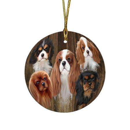 Rustic 5 Cavalier King Charles Spaniels Dog Round Flat Christmas Ornament RFPOR49446
