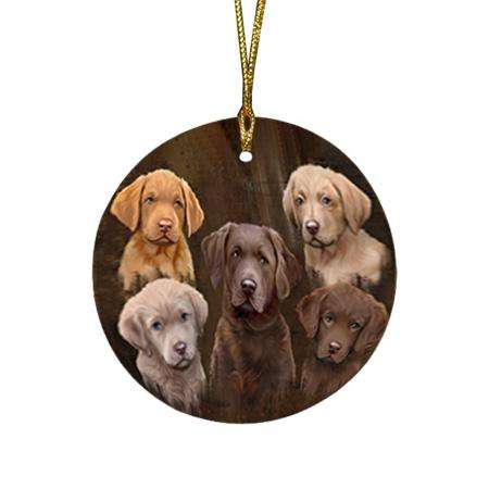 Rustic 5 Chesapeake Bay Retriever Dog Round Flat Christmas Ornament RFPOR54122