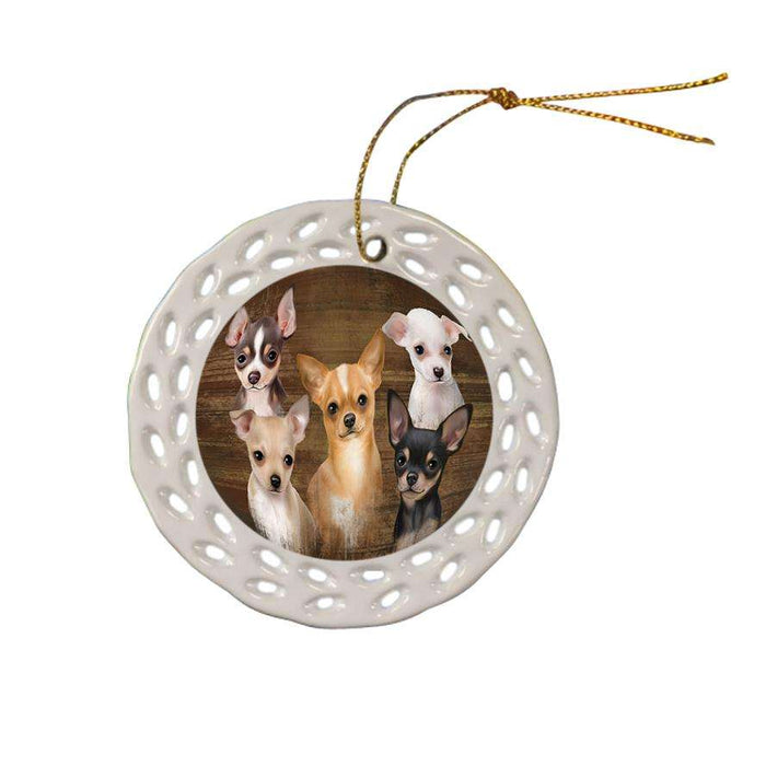 Rustic 5 Chihuahuas Dog Ceramic Doily Ornament DPOR49456