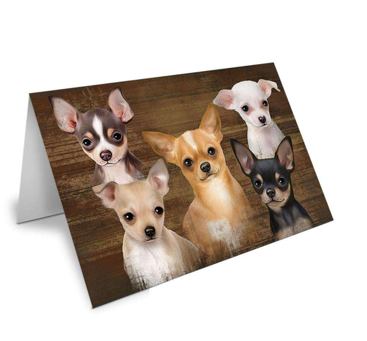Rustic 5 Chihuahuas Dog Handmade Artwork Assorted Pets Greeting Cards and Note Cards with Envelopes for All Occasions and Holiday Seasons GCD52685