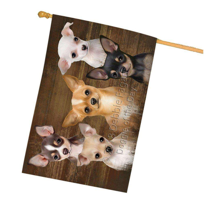 Rustic 5 Chihuahuas Dog House Flag FLGA49517