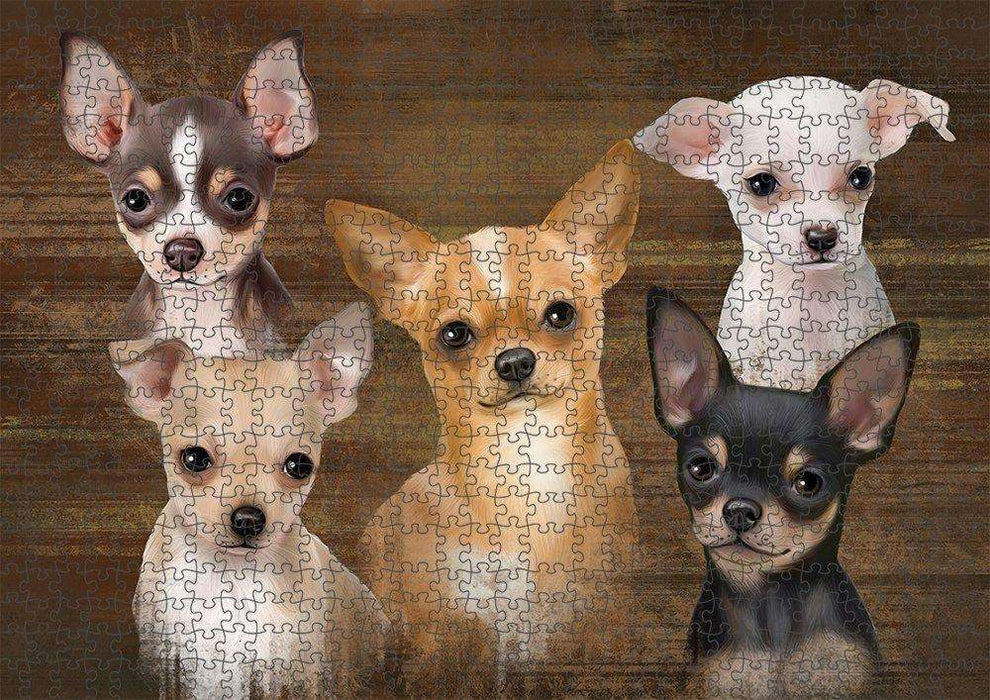Rustic 5 Chihuahuas Dog Puzzle with Photo Tin PUZL52152