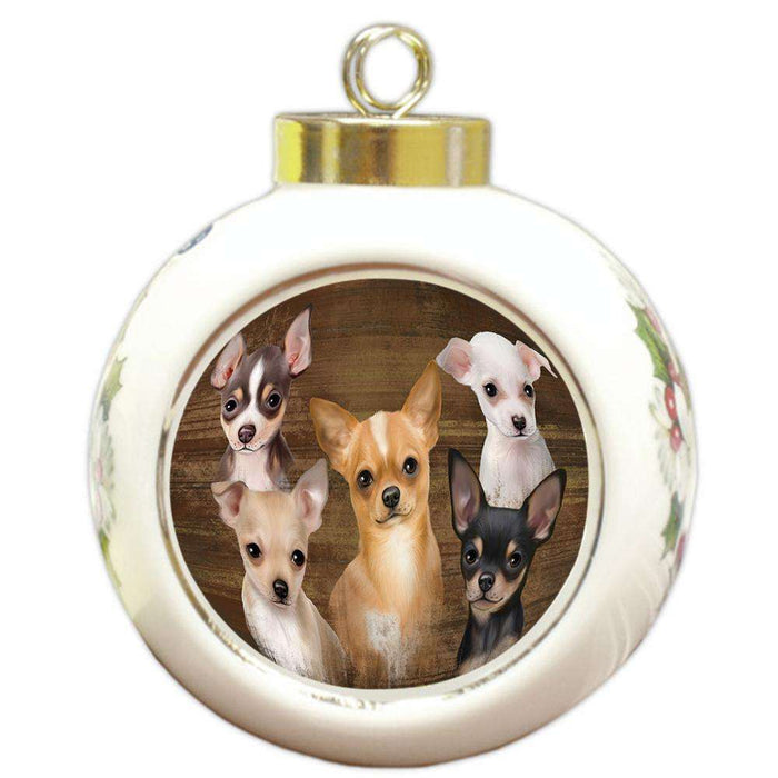 Rustic 5 Chihuahuas Dog Round Ball Christmas Ornament RBPOR49456