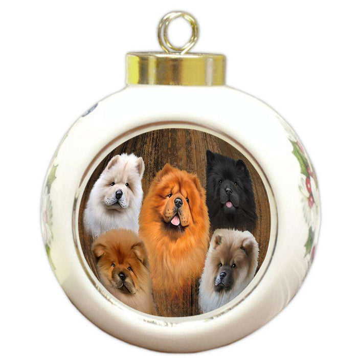 Rustic 5 Chow Chows Dog Round Ball Christmas Ornament RBPOR49457