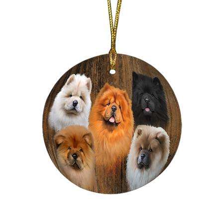 Rustic 5 Chow Chows Dog Round Flat Christmas Ornament RFPOR49448