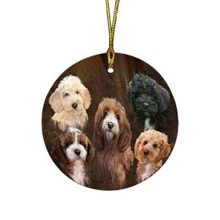 Rustic 5 Cockapoo Dog Round Flat Christmas Ornament RFPOR54123