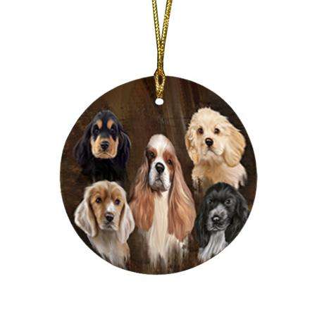 Rustic 5 Cocker Spaniel Dog Round Flat Christmas Ornament RFPOR54124