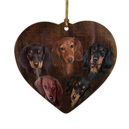 Rustic 5 Dachshunds Dog Heart Christmas Ornament HPOR48227