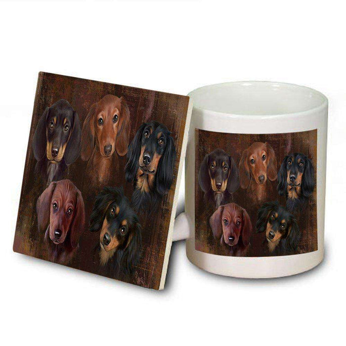 Rustic 5 Dachshunds Dog Mug and Coaster Set MUC48219