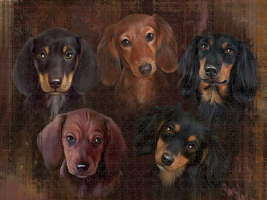 Rustic 5 Dachshunds Dog Puzzle with Photo Tin PUZL48534