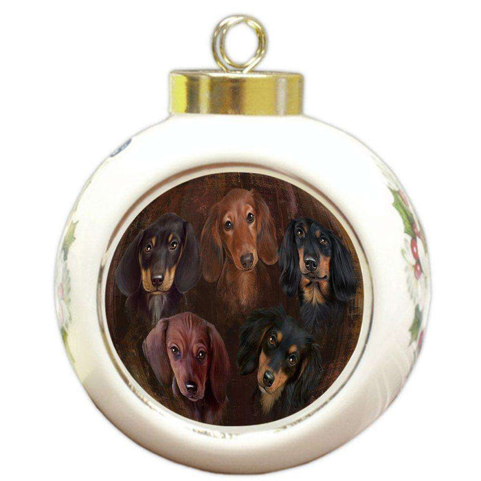 Rustic 5 Dachshunds Dog Round Ball Christmas Ornament RBPOR48227
