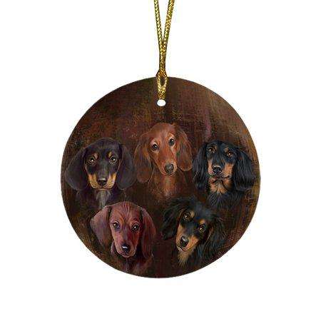 Rustic 5 Dachshunds Dog Round Christmas Ornament RFPOR48218