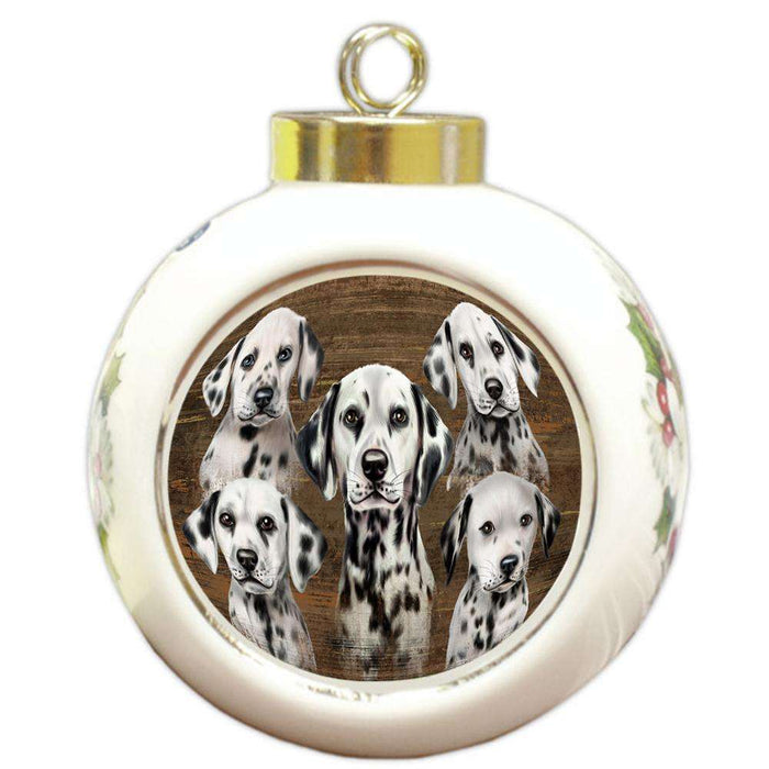 Rustic 5 Dalmatians Dog Round Ball Christmas Ornament RBPOR49459