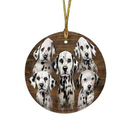 Rustic 5 Dalmatians Dog Round Flat Christmas Ornament RFPOR49450
