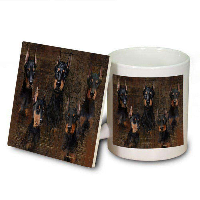 Rustic 5 Dobermans Dog Mug and Coaster Set MUC48224