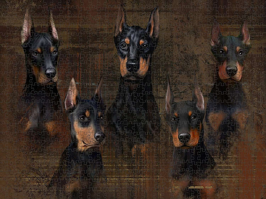 Rustic 5 Dobermans Dog Puzzle with Photo Tin PUZL48549