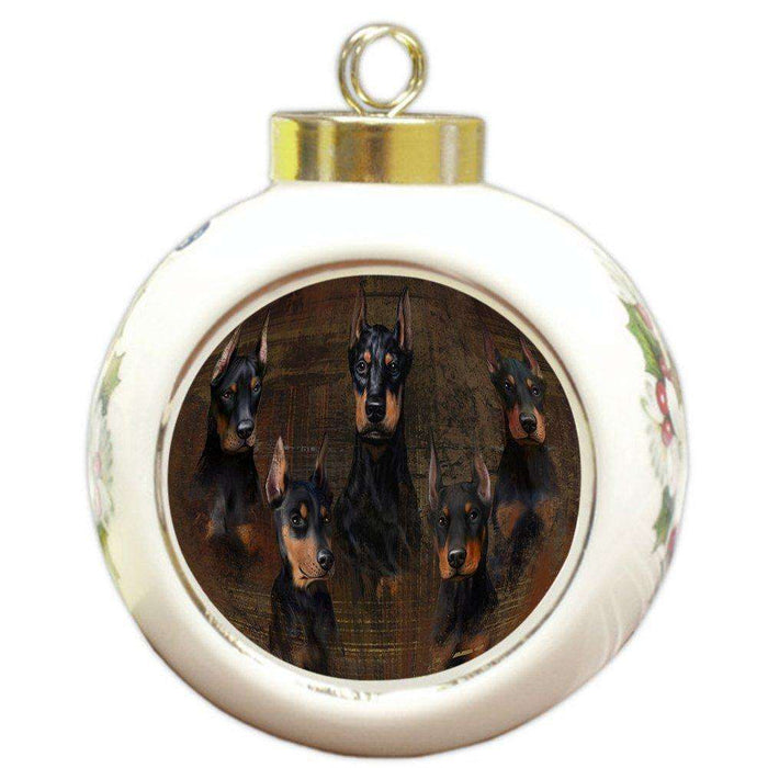 Rustic 5 Dobermans Dog Round Ball Christmas Ornament RBPOR48232