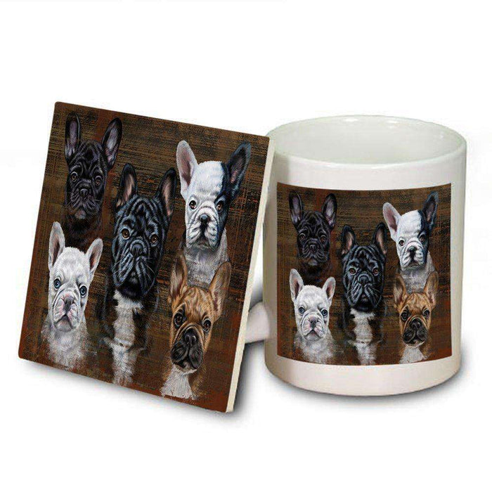 Rustic 5 French Bulldogs Mug and Coaster Set MUC48184
