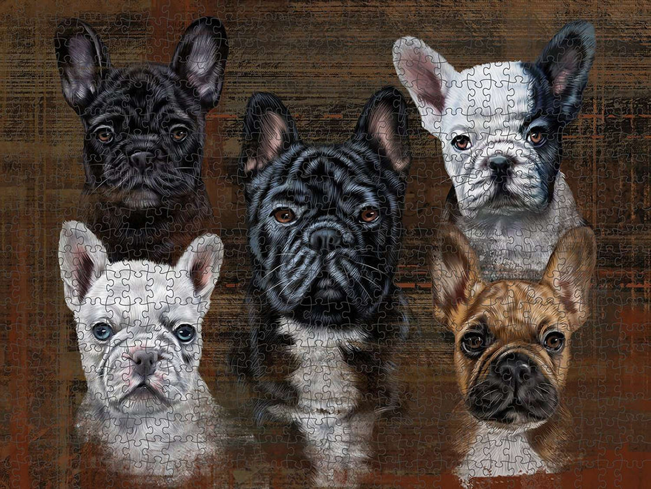 Rustic 5 French Bulldogs Puzzle with Photo Tin PUZL48429