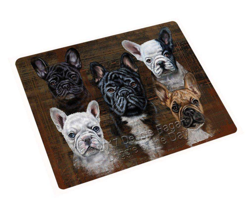Rustic 5 French Bulldogs Tempered Cutting Board C48591