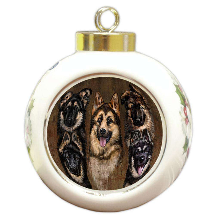 Rustic 5 German Shepherds Dog Round Ball Christmas Ornament RBPOR49460