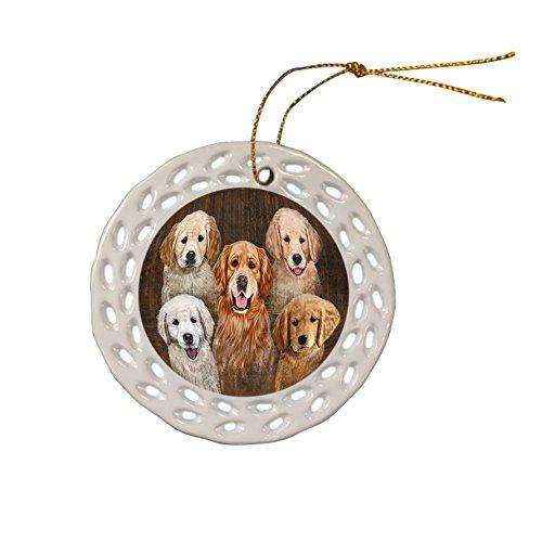 Rustic 5 Golden Retrievers Dog Ceramic Doily Ornament DPOR48244