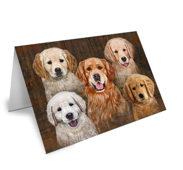 Rustic 5 Golden Retrievers Dog Handmade Artwork Assorted Pets Greeting Cards and Note Cards with Envelopes for All Occasions and Holiday Seasons GCD48710