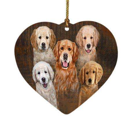 Rustic 5 Golden Retrievers Dog Heart Christmas Ornament HPOR48244
