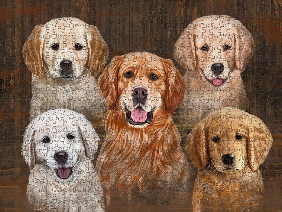 Rustic 5 Golden Retrievers Dog Puzzle with Photo Tin PUZL48585