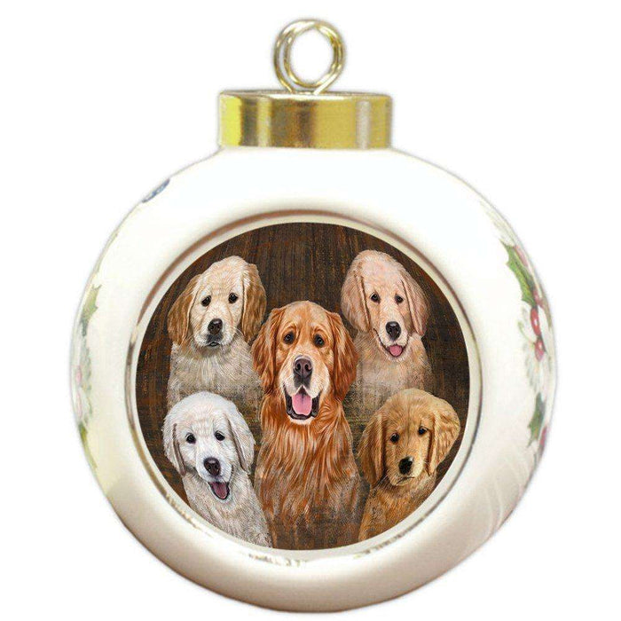Rustic 5 Golden Retrievers Dog Round Ball Christmas Ornament RBPOR48244