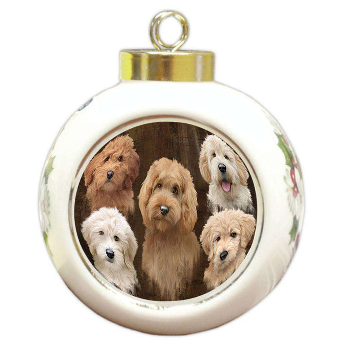 Rustic 5 Goldendoodle Dog Round Ball Christmas Ornament RBPOR54134