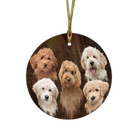 Rustic 5 Goldendoodle Dog Round Flat Christmas Ornament RFPOR54125