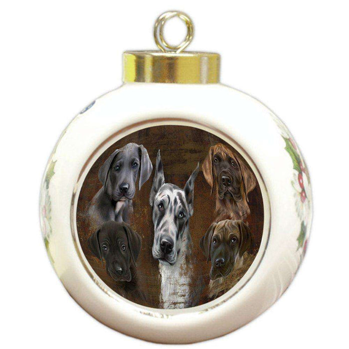 Rustic 5 Great Danes Dog Round Ball Christmas Ornament RBPOR48233