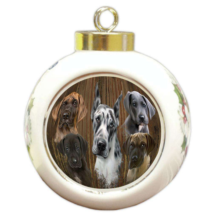 Rustic 5 Great Danes Dog Round Ball Christmas Ornament RBPOR50286