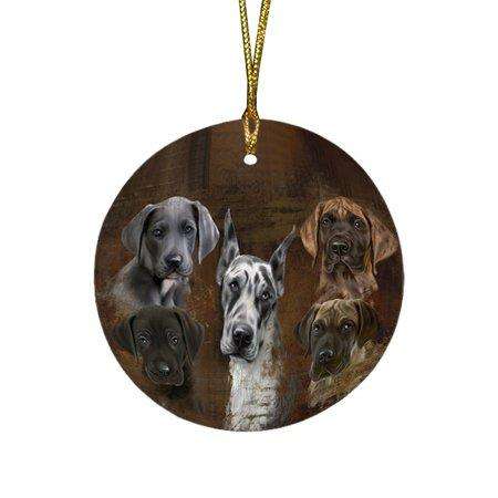 Rustic 5 Great Danes Dog Round Christmas Ornament RFPOR48224