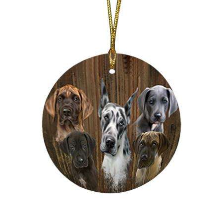 Rustic 5 Great Danes Dog Round Flat Christmas Ornament RFPOR50277