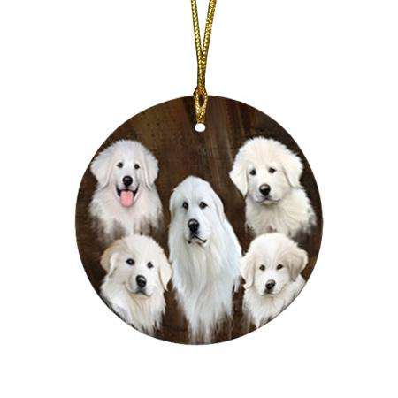 Rustic 5 Great Pyrenee Dog Round Flat Christmas Ornament RFPOR54126
