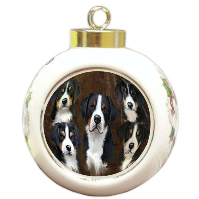 Rustic 5 Greater Swiss Mountain Dog Round Ball Christmas Ornament RBPOR54136