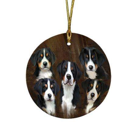 Rustic 5 Greater Swiss Mountain Dog Round Flat Christmas Ornament RFPOR54127