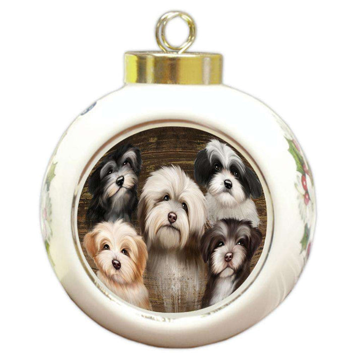 Rustic 5 Havanese Dog Round Ball Christmas Ornament RBPOR49461