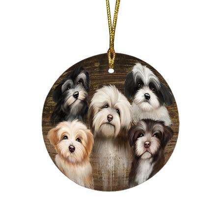 Rustic 5 Havanese Dog Round Flat Christmas Ornament RFPOR49452