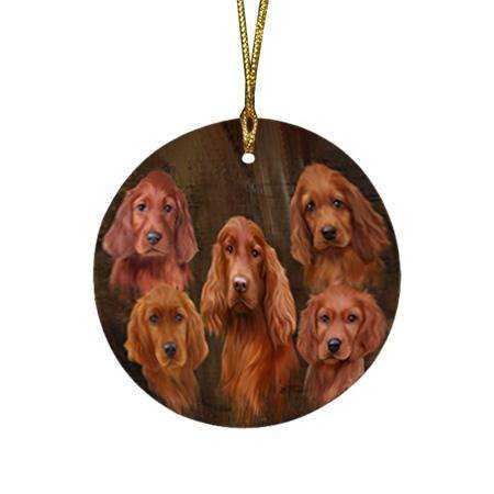 Rustic 5 Irish Setter Dog Round Flat Christmas Ornament RFPOR54128