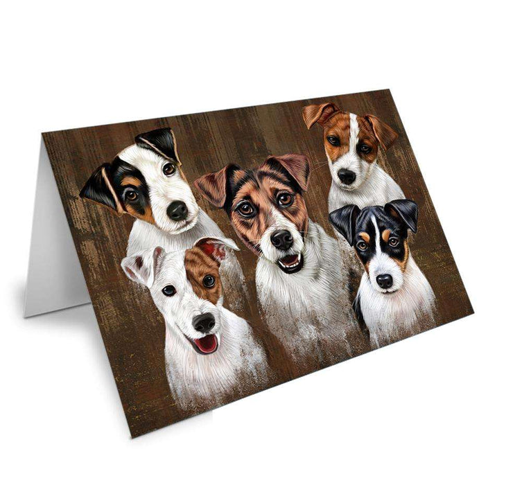 Rustic 5 Jack Russell Terriers Dog Handmade Artwork Assorted Pets Greeting Cards and Note Cards with Envelopes for All Occasions and Holiday Seasons GCD52703